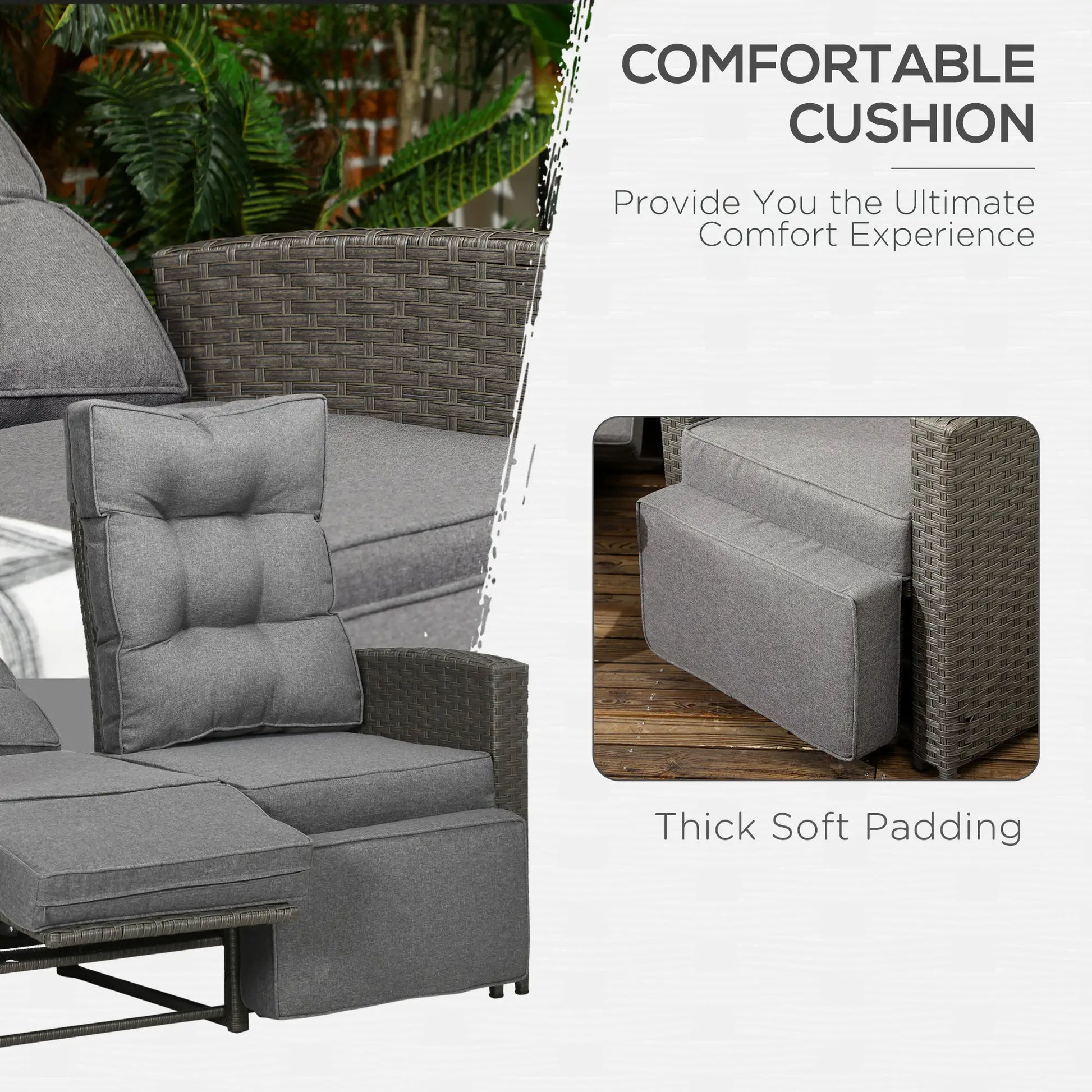 Outsunny 4 Piece Rattan Garden Furniture Set Outdoor Sofa Sectional Set with Glass Top Table for Poolside