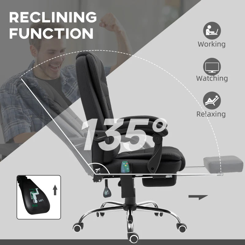 Ergonomic office chair with reclining function, showing angles for working, watching, and relaxing.