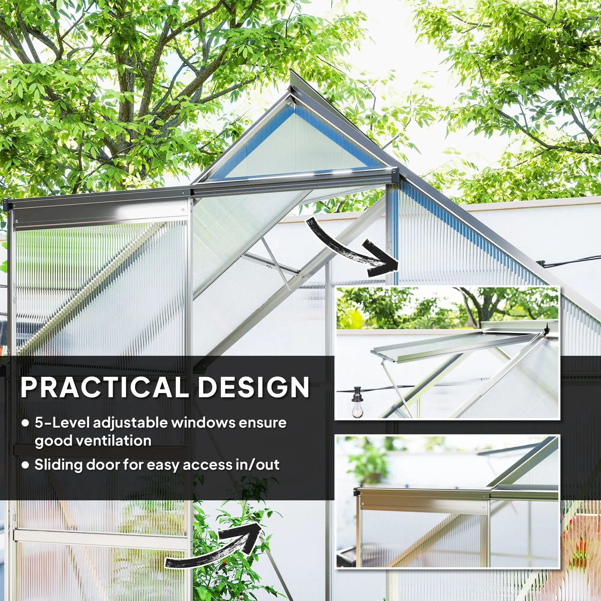 Outsunny 192.5 x 131cm Walk-In Polycarbonate Greenhouse