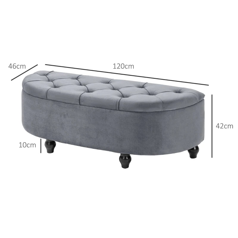 HOMCOM Velvet-Feel Half Circle Storage Ottoman