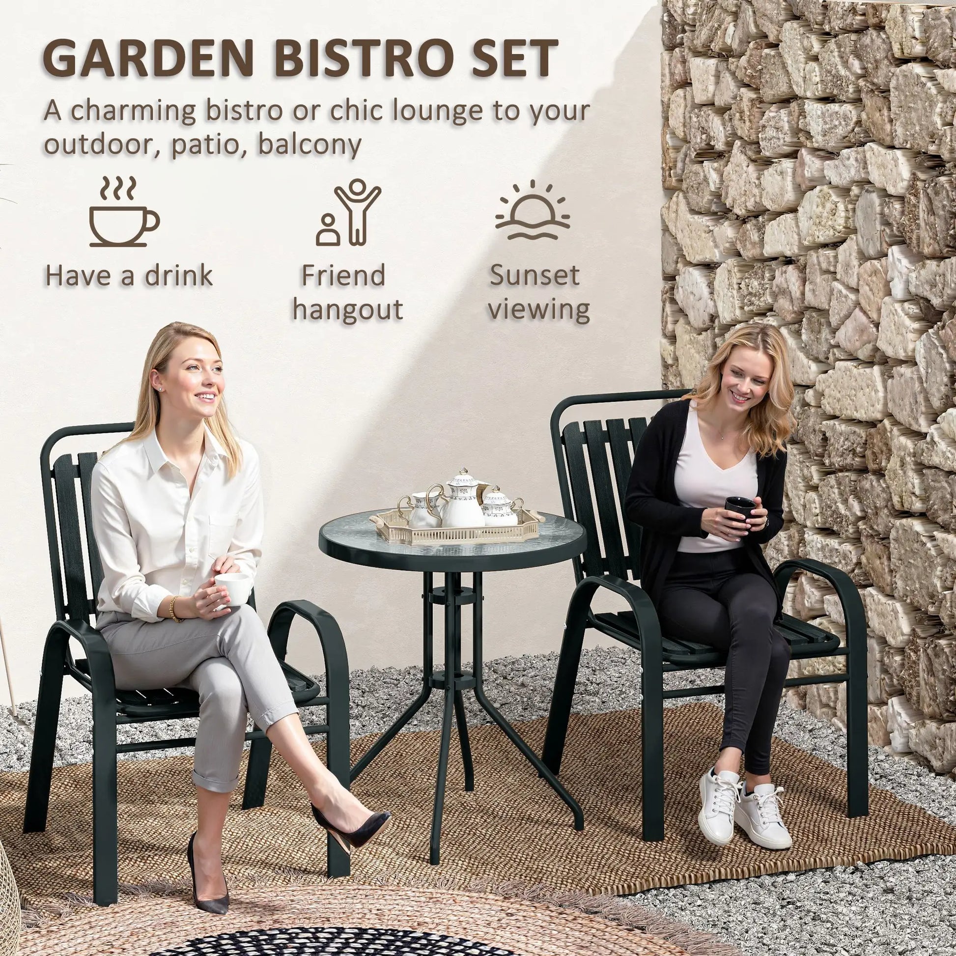 Outsunny 3 Pieces Patio Bistro Set with Stackable Chairs