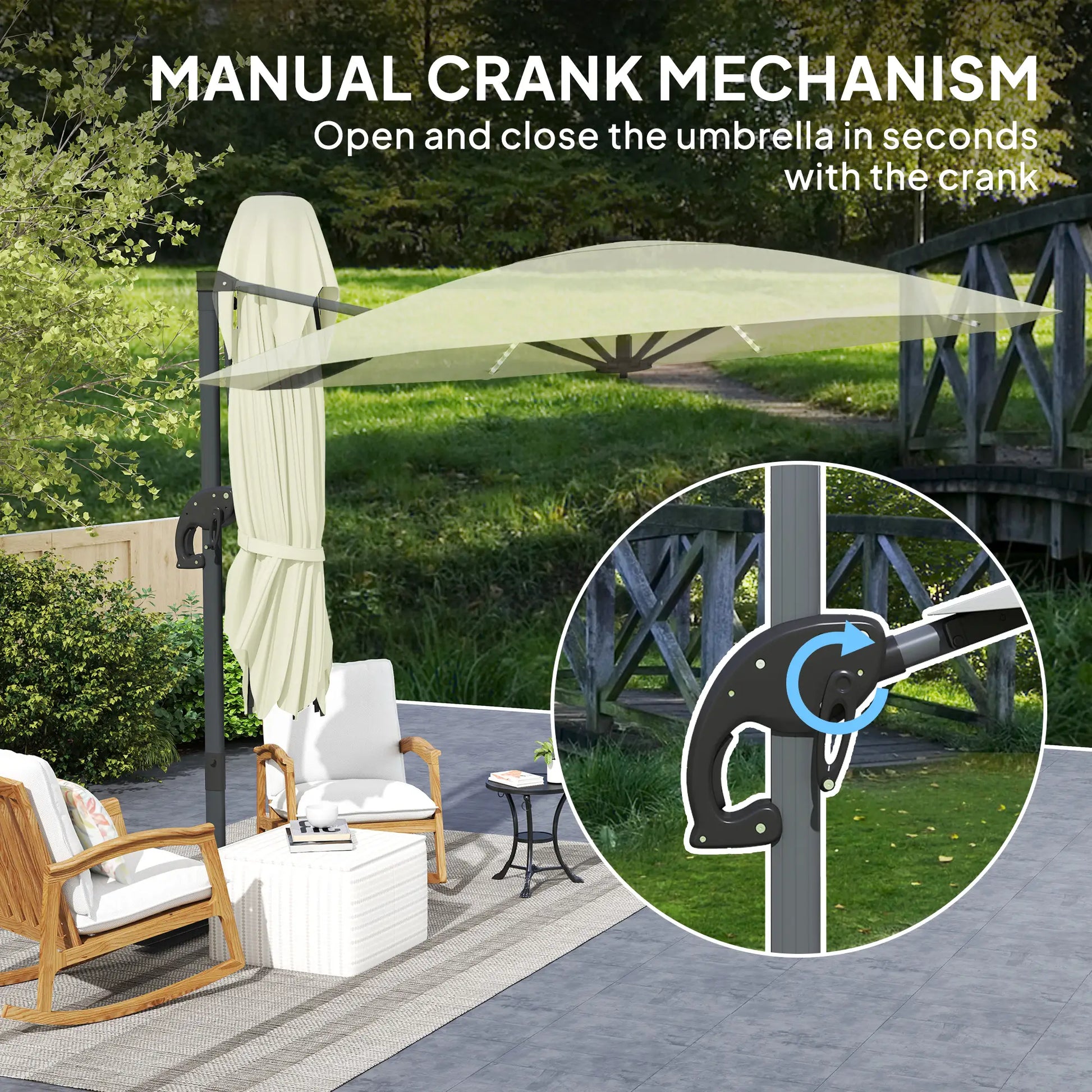 Outsunny 3(m) Cantilever Garden Parasol with Solar Powered Lights