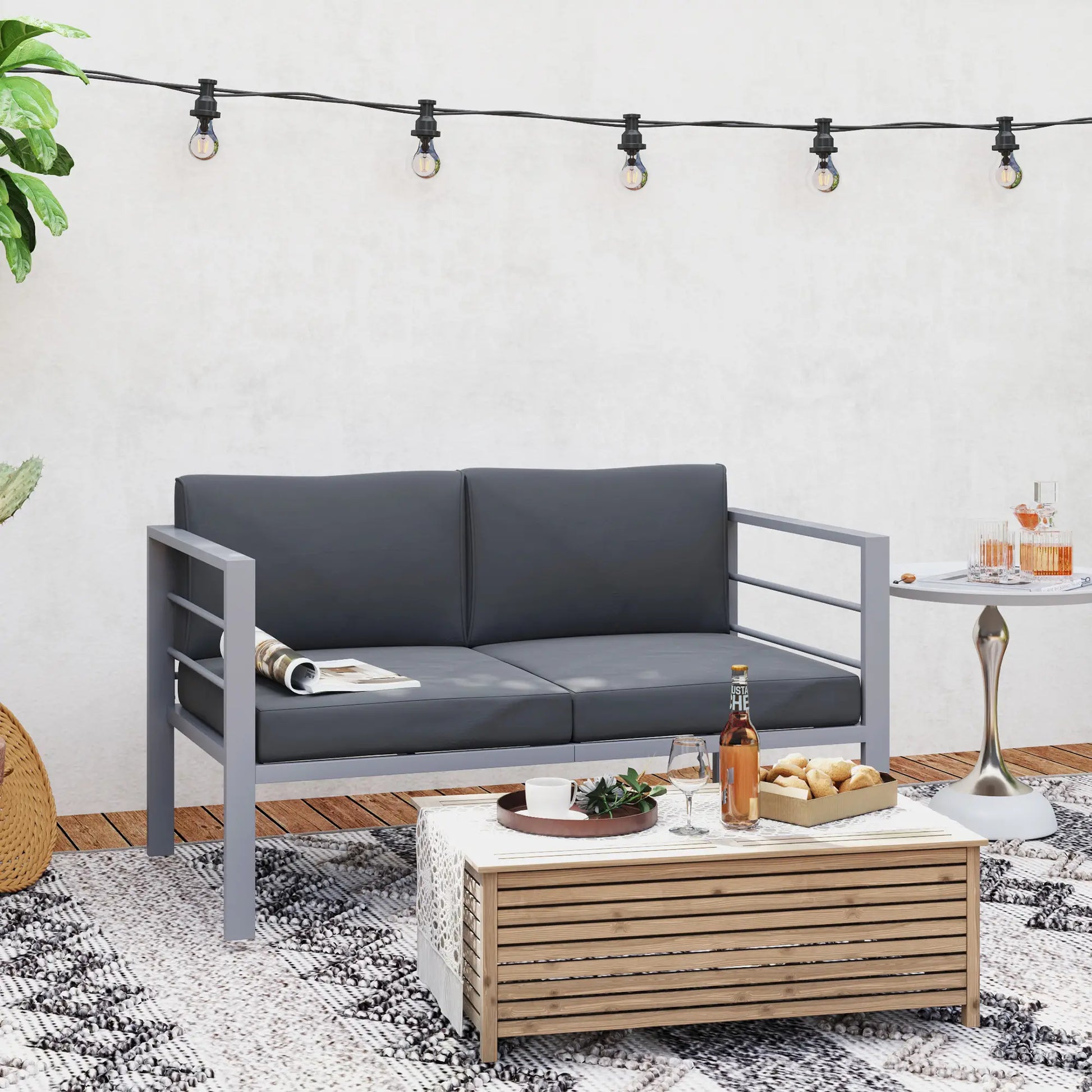 Outsunny Two-Seater Aluminium Garden Sofa