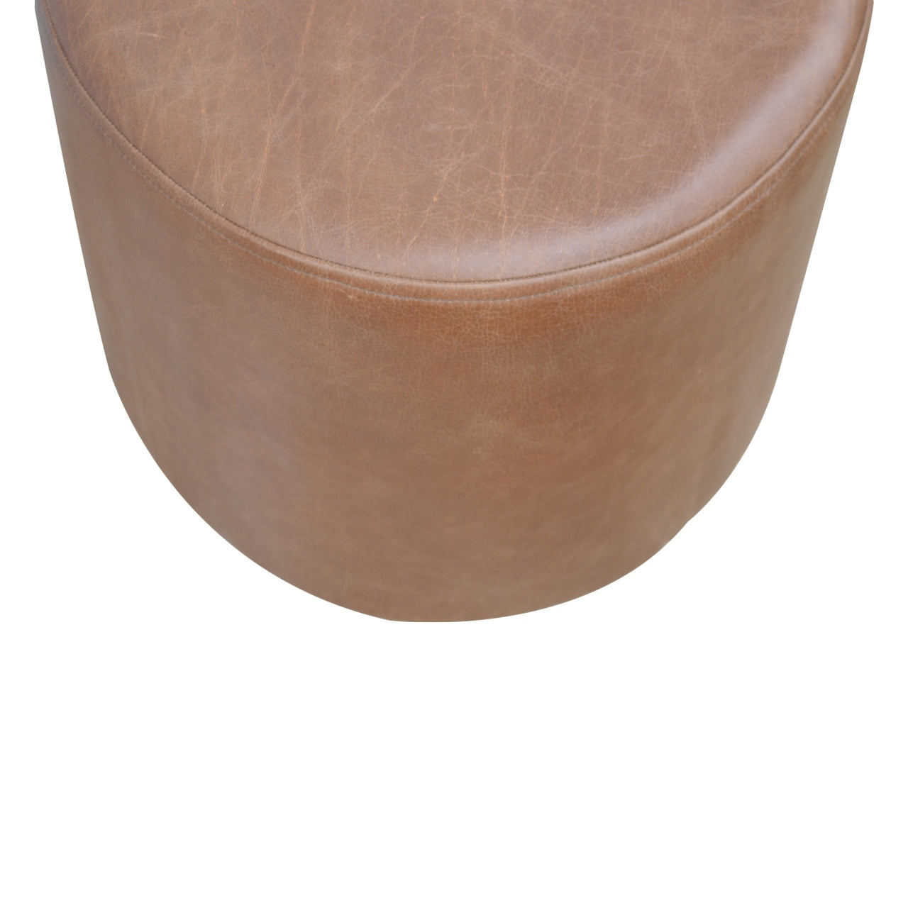 Brown leather ottoman on a white background