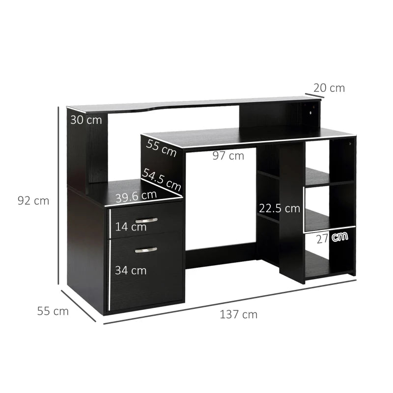 HOMCOM Computer Desk with Drawers and Storage Shelves - LuxmeLounge - [vendor_name]