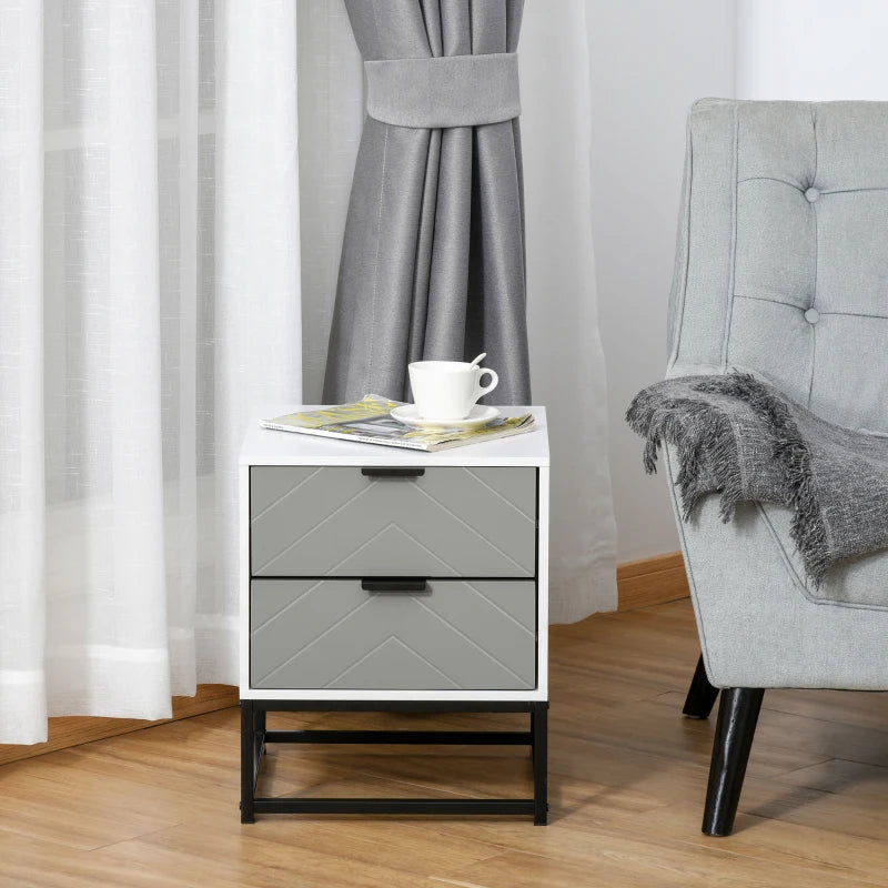 HOMCOM Bedside Table Nightstand Two-Drawer