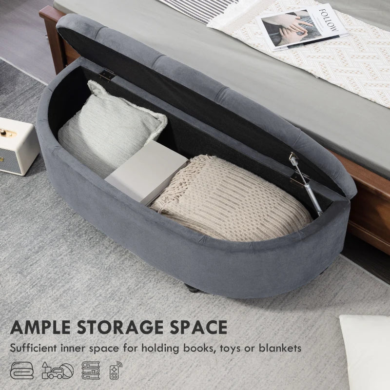 HOMCOM Velvet-Feel Half Circle Storage Ottoman