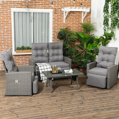 Outsunny 4 Piece Rattan Garden Furniture Set Outdoor Sofa Sectional Set with Glass Top Table for Poolside