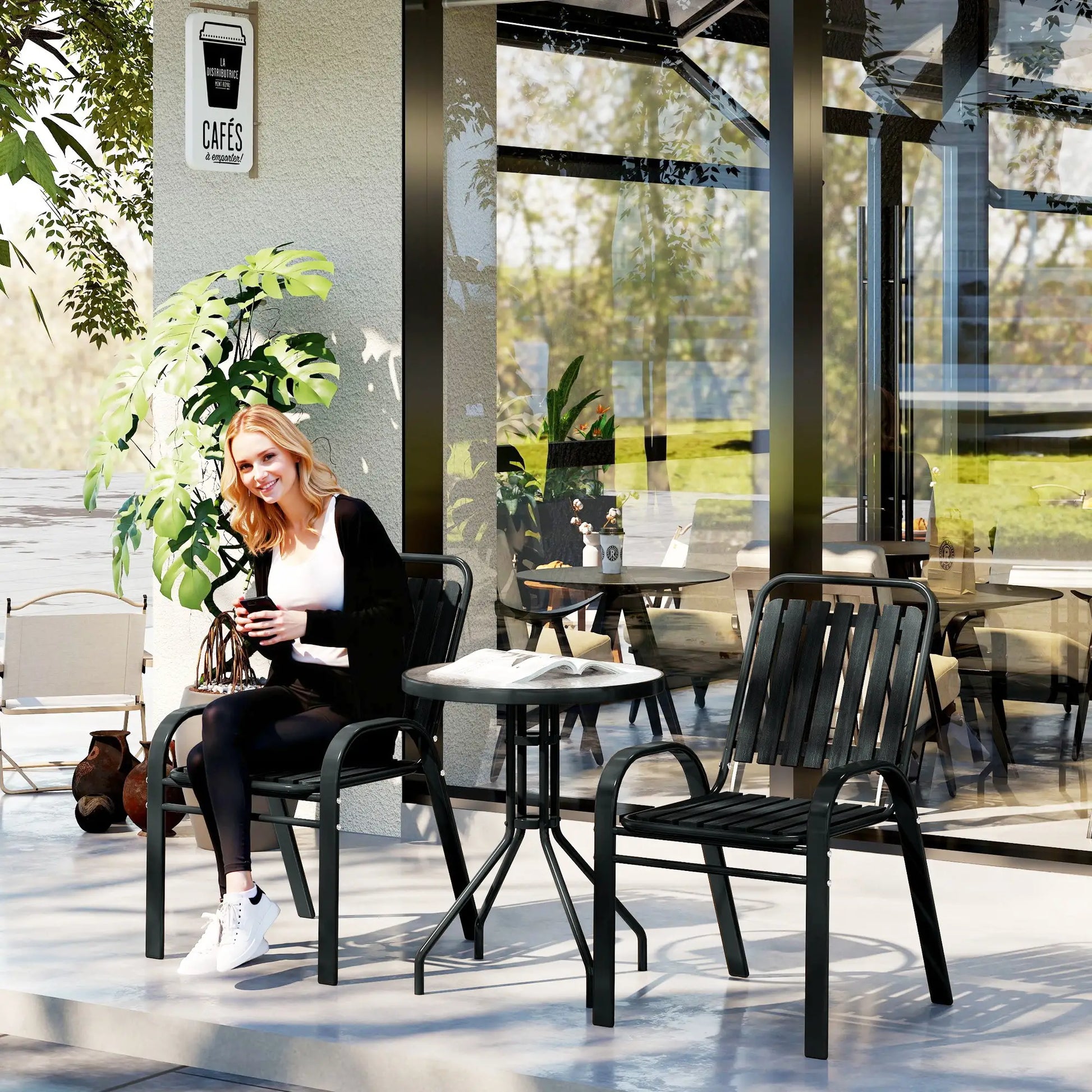 Outsunny 3 Pieces Patio Bistro Set with Stackable Chairs