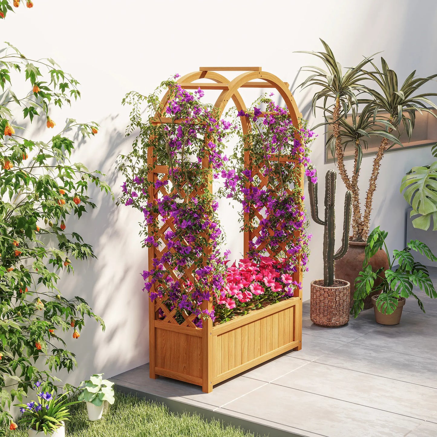 Outsunny Wooden Raised Garden Bed with Trellis