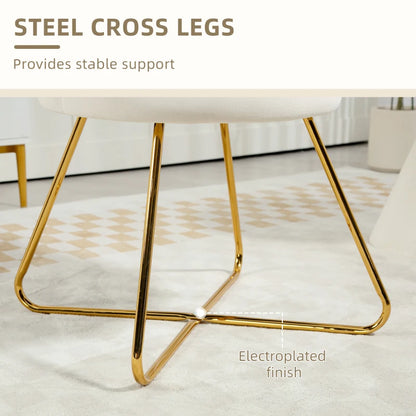 Gold metal chair legs with text highlighting stability and electroplated finish