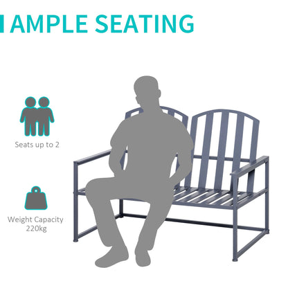 Gray bench with silhouette of a person and icons indicating seating capacity and weight capacity on a white background.