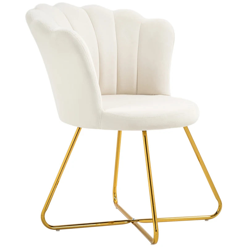 White upholstered chair with gold metal legs on a white background