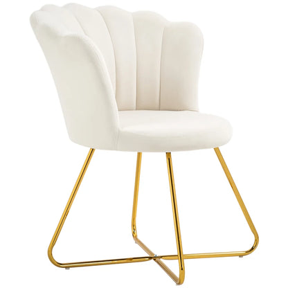 White upholstered chair with gold metal legs on a white background