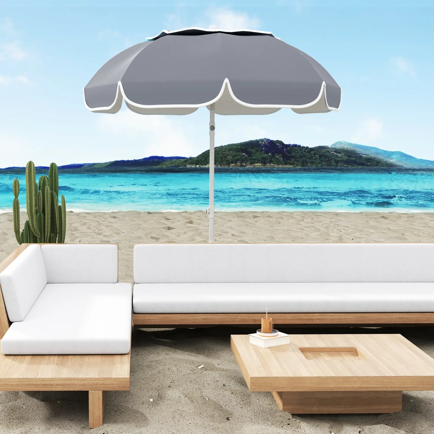 Outsunny Beach Umbrella Portable with Sand Anchor