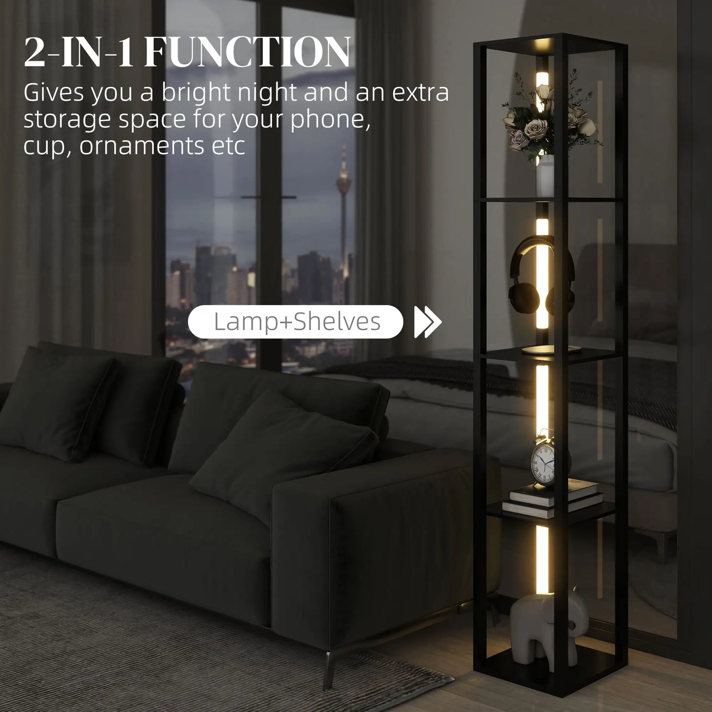 HOMCOM LED Floor Lamp with Shelves