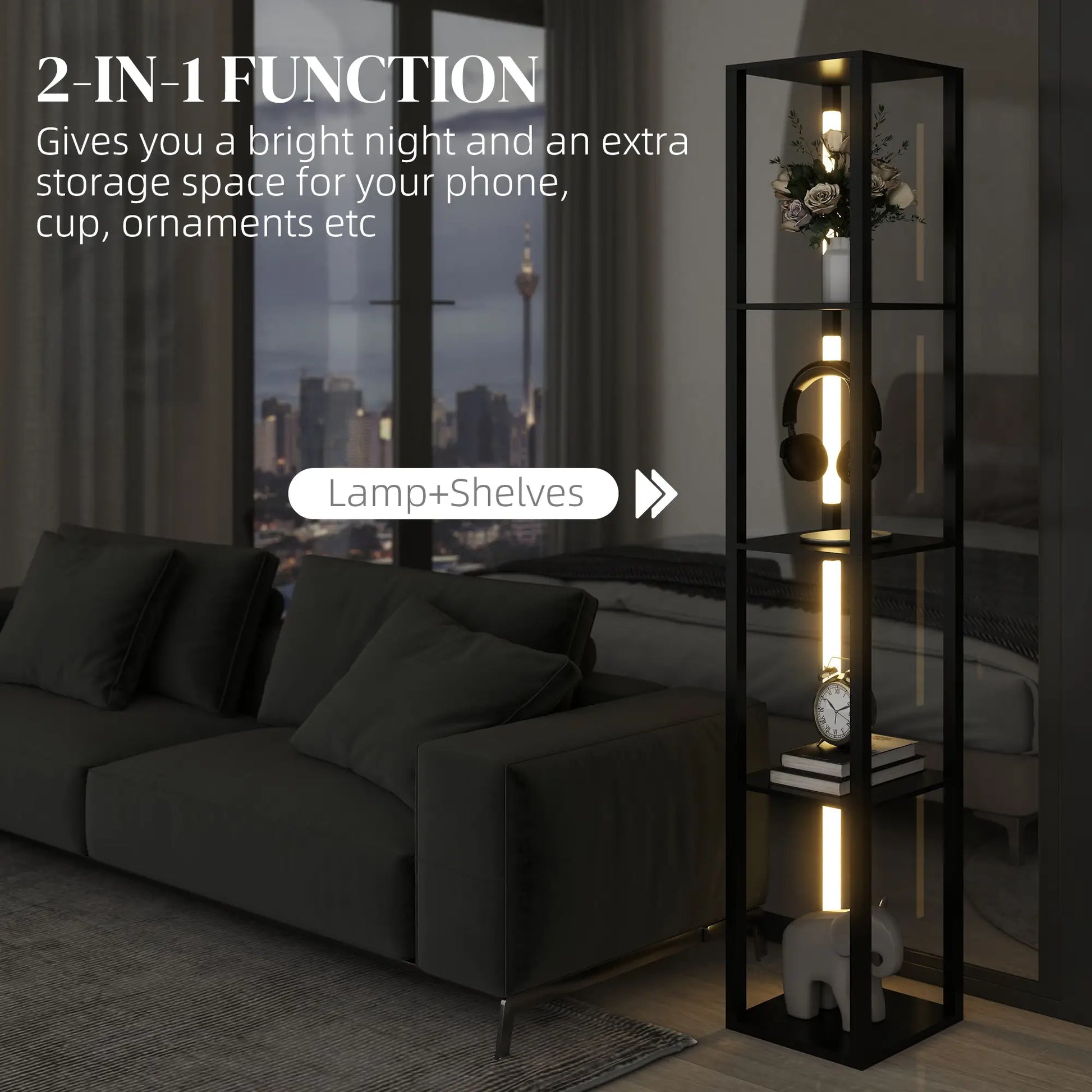 HOMCOM LED Floor Lamp with Shelves