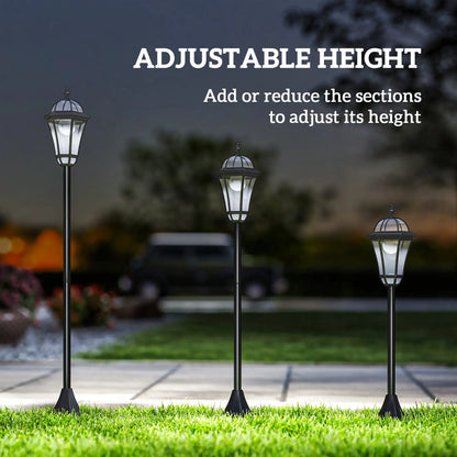 Three adjustable height outdoor lamps on grass with a dark sky background