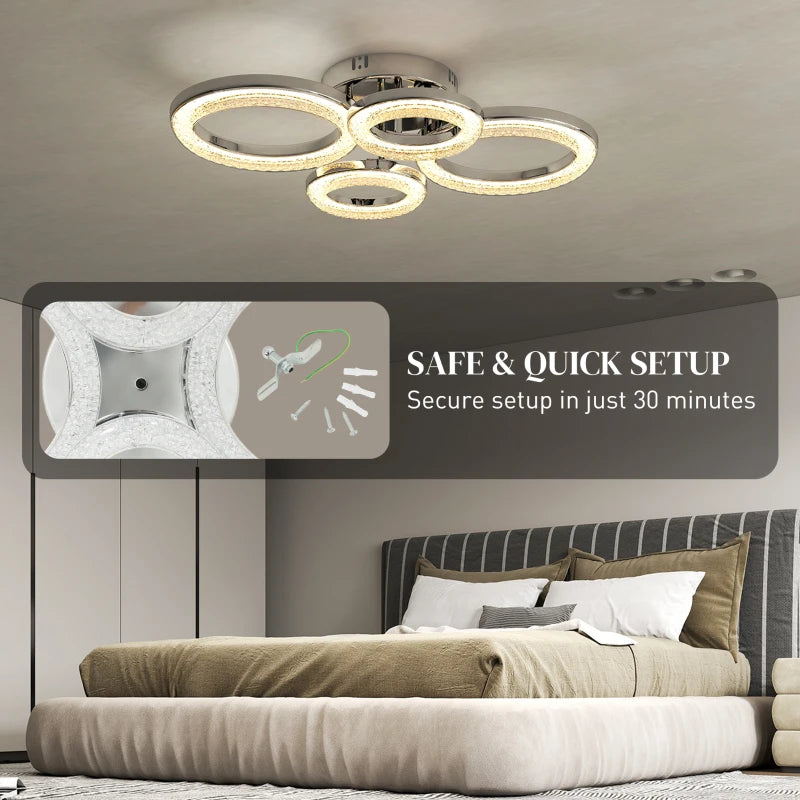 HOMCOM LED Ceiling Light, Modern 4 Rings Ceiling Lamp with Wall Switch Control