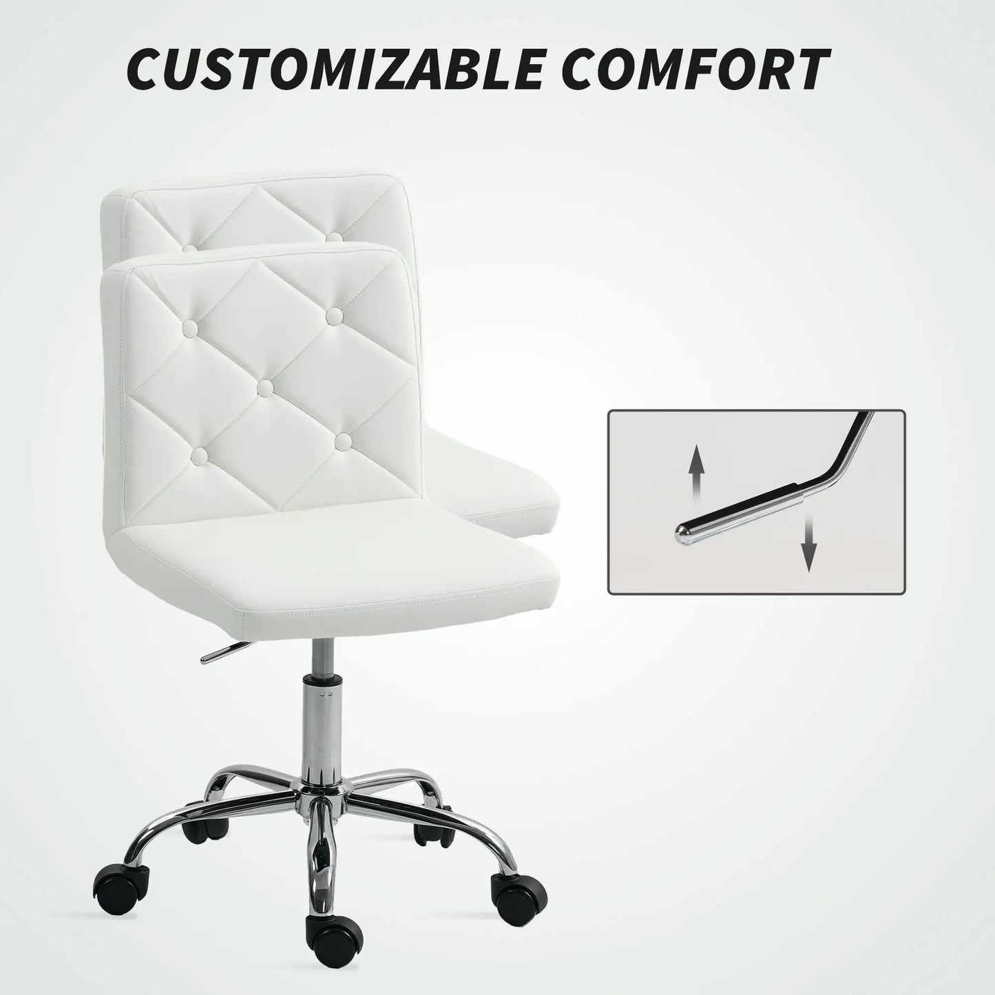 White office chair with adjustable armrests on a light gray background