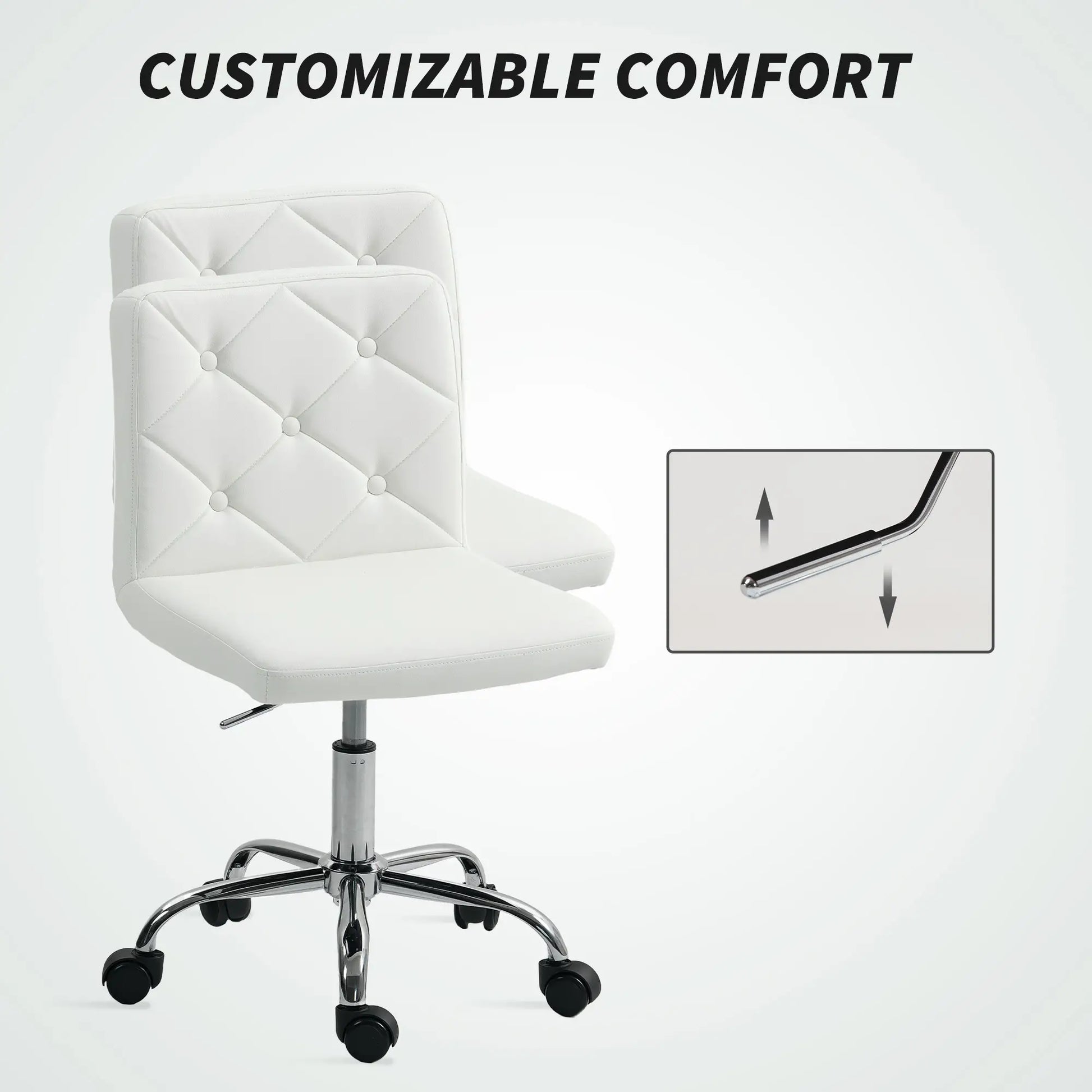 White office chair with adjustable armrests on a light gray background
