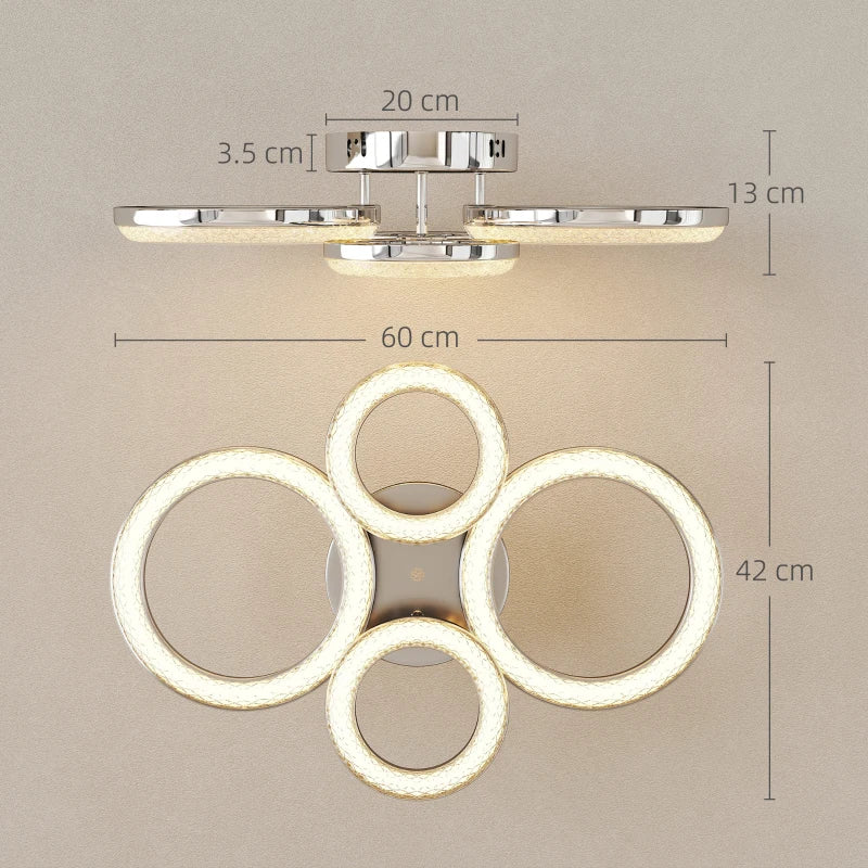 HOMCOM LED Ceiling Light, Modern 4 Rings Ceiling Lamp with Wall Switch Control