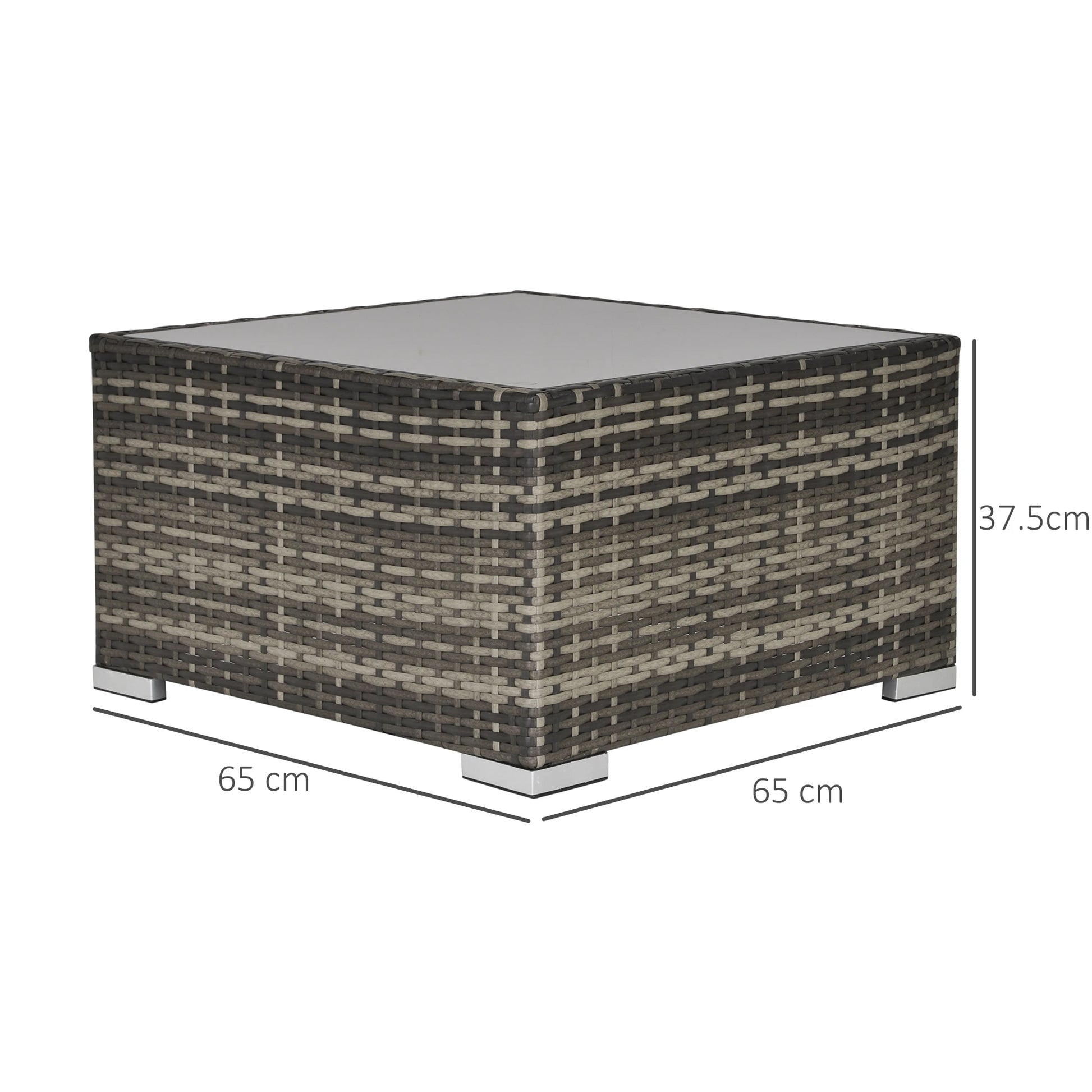 Square outdoor table with dimensions on a white background