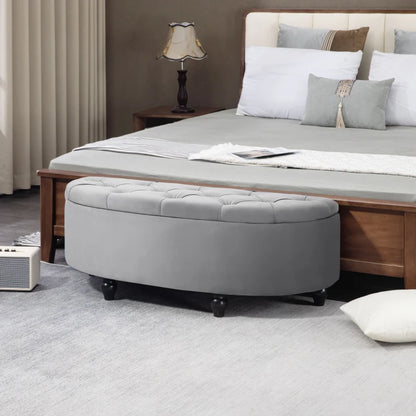 HOMCOM Velvet-Feel Half Circle Storage Ottoman