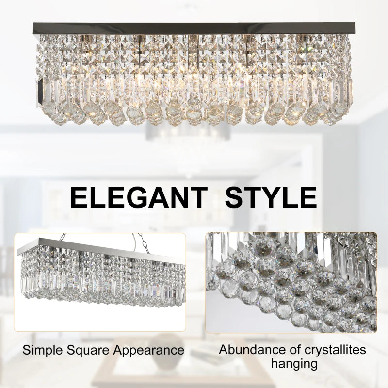 Chandelier with crystal details on a white background, labeled 'Elegant Style'.